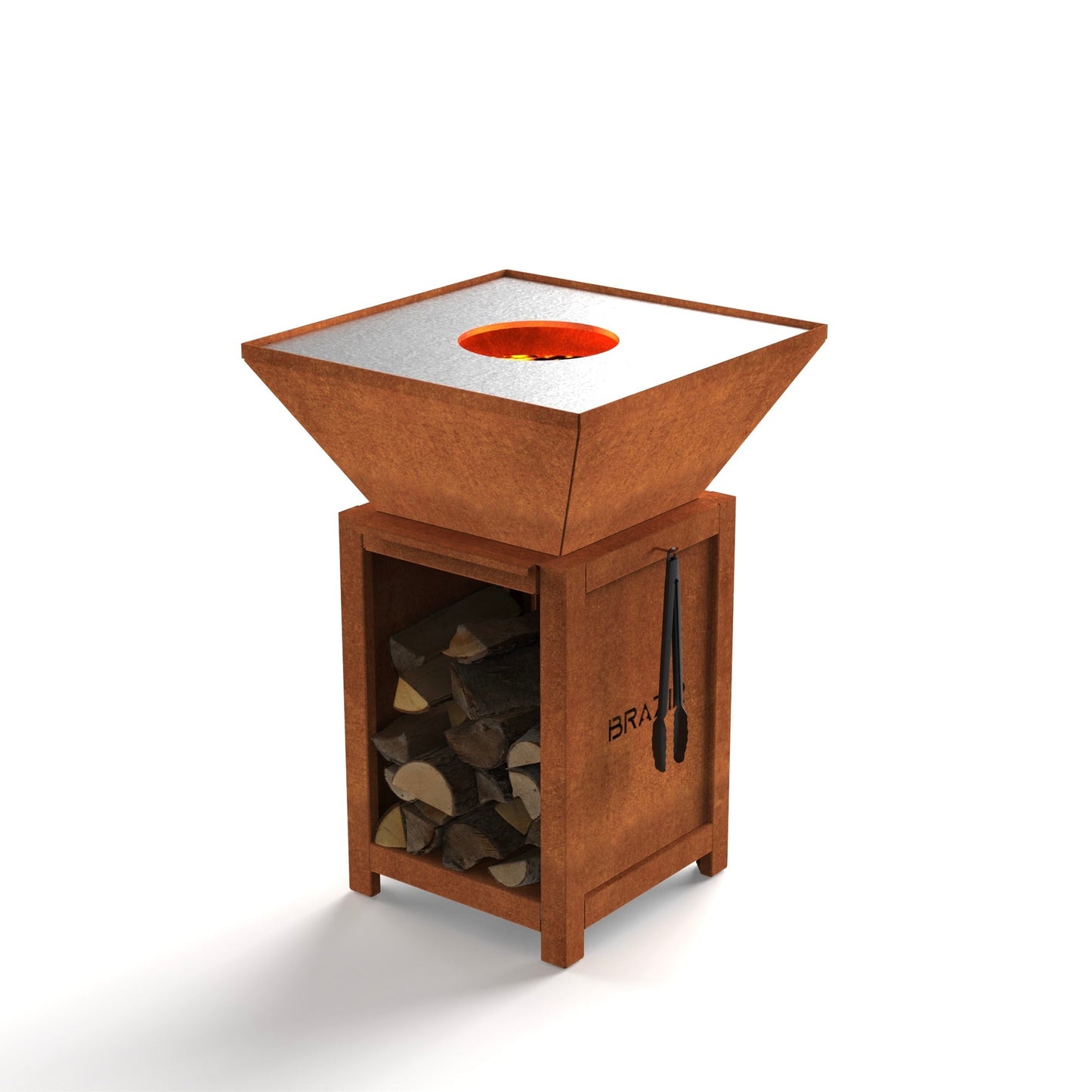 Brasero Brazir Mini Carré 640mm - Finition Rouille
